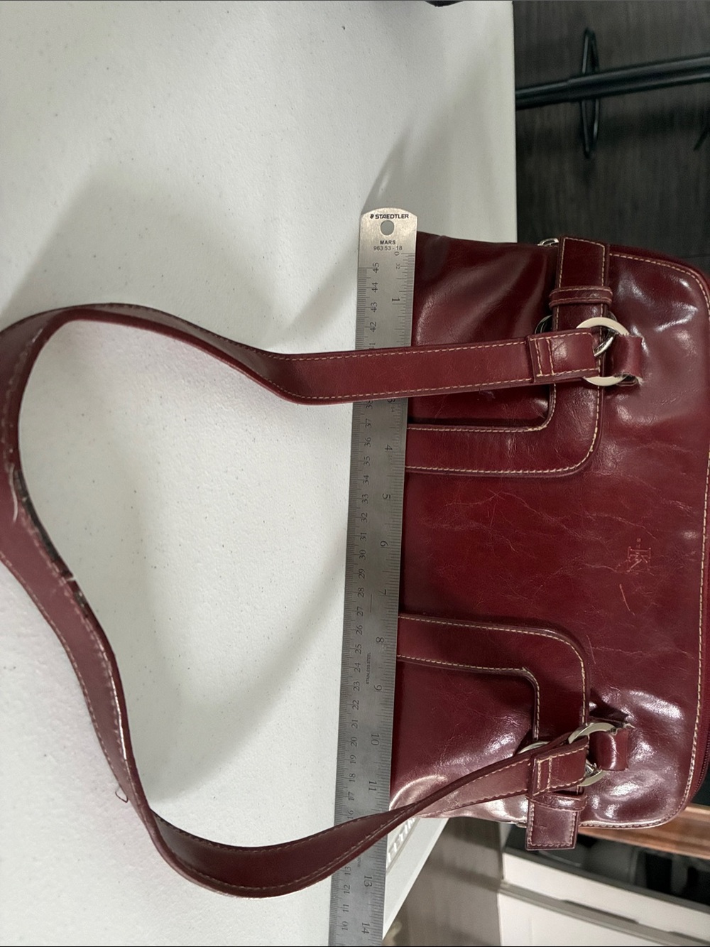 Classic Burgundy Leather Shoulder Bag with Buckle Detail